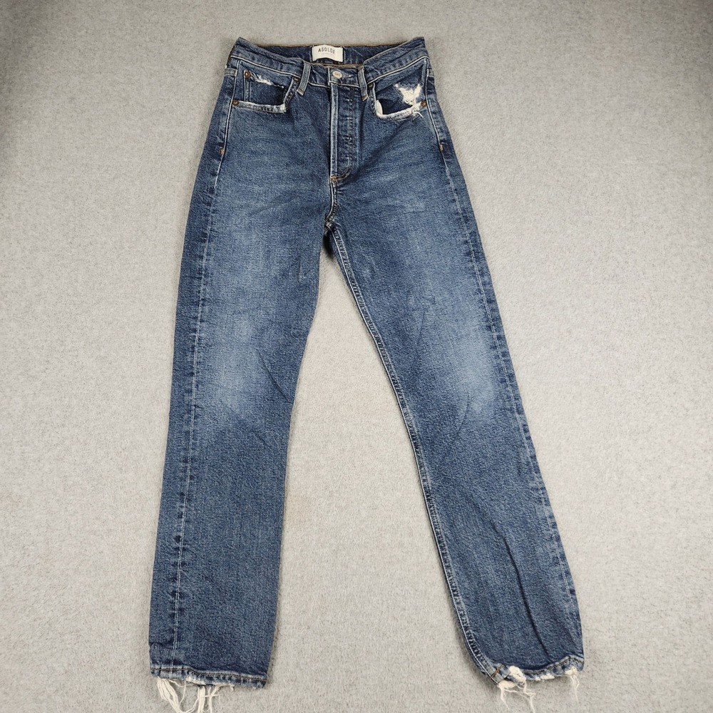 Agolde Los Angeles Jeans Womens 25 Blue Denim Medium Wash Button Fly Raw Hem